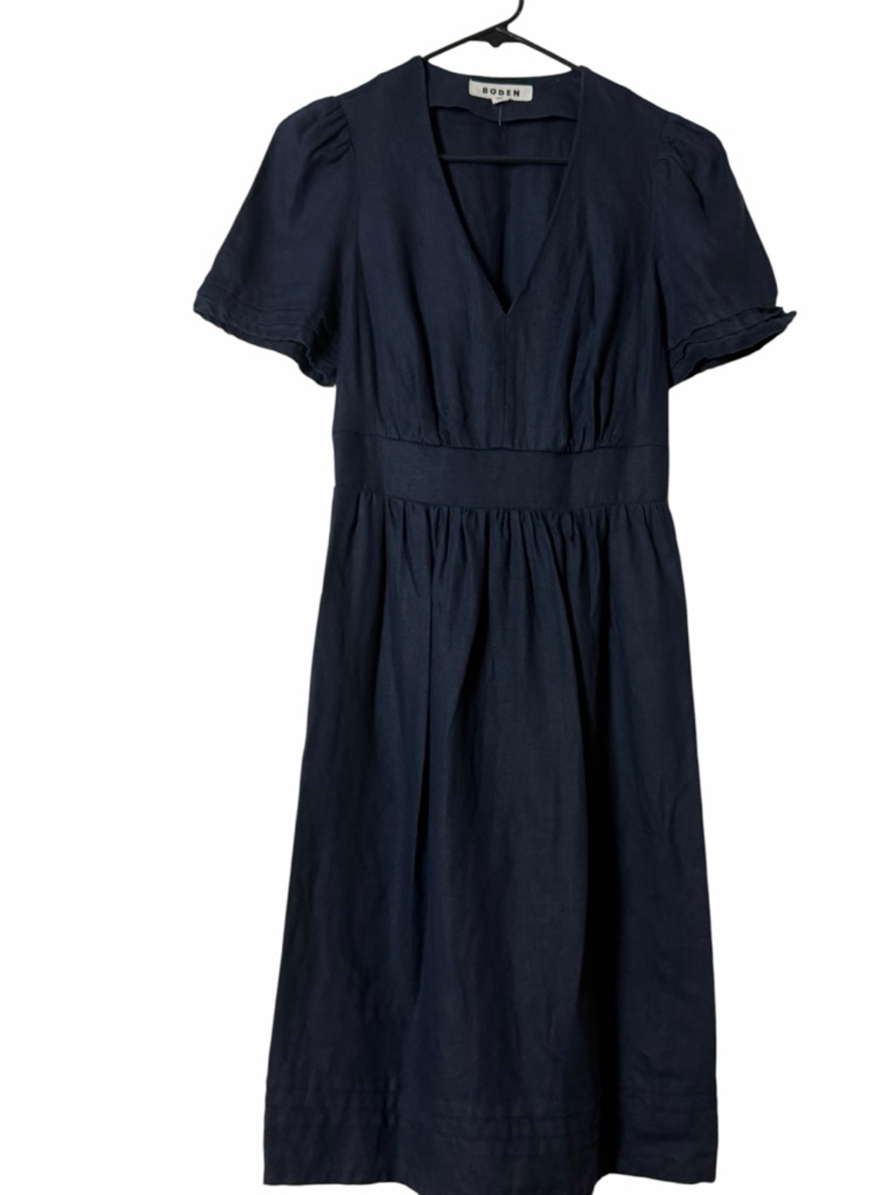 Boden Eve 100% Linen Dress Navy Short Puff Sleeve V-Neck Summer Resort Size 4 - Picture 8 of 10